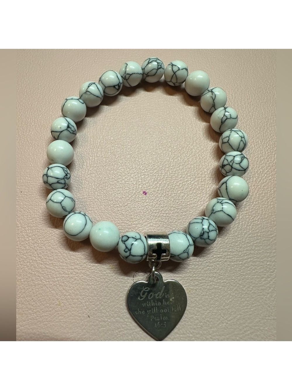 White turquoise beads God is within her bracelet
